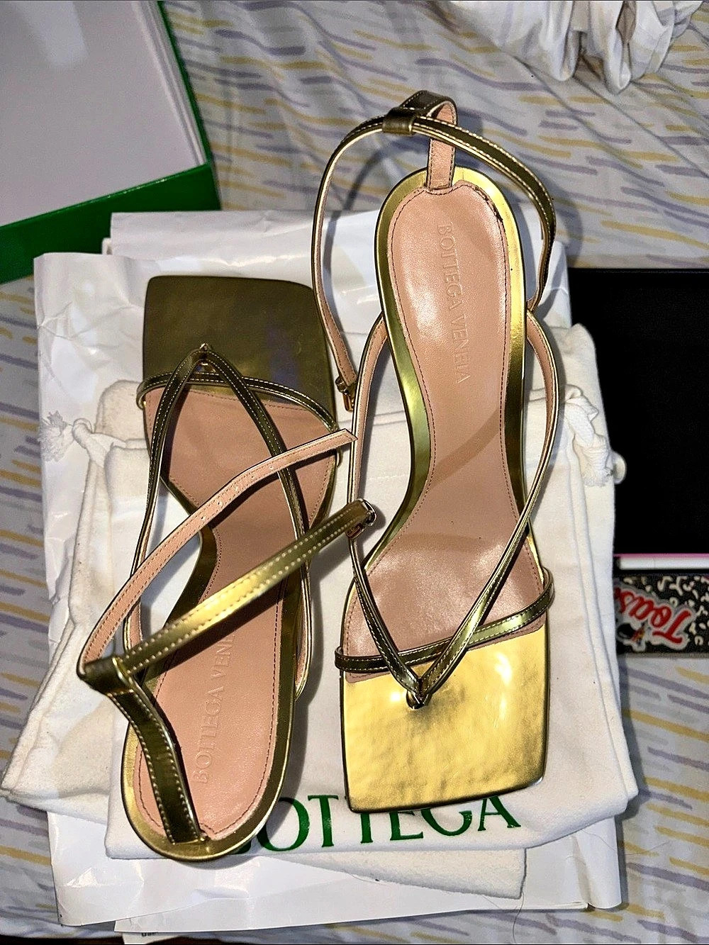 Bottega Veneta Stretch Sandal Gold Heels US 8.5
